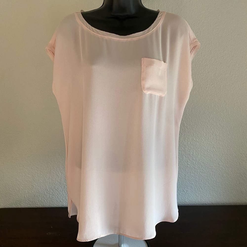 Ann Taylor LOFT blush pink blouse raw edge hem